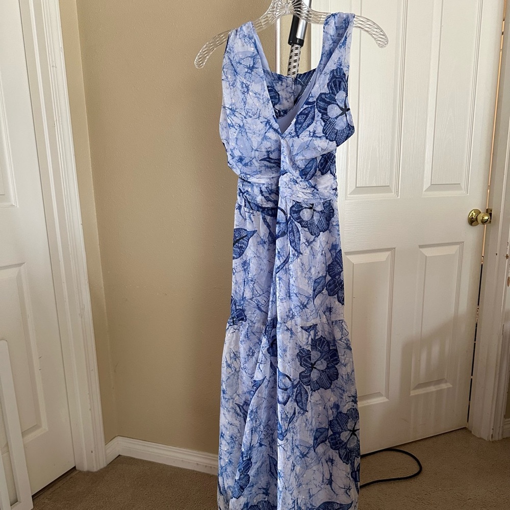 White House Black Market Blue and White Halter Sundress
